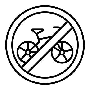 Bisiklet Simgesi Yok, Basit Siyah ve Beyaz Vektör İllüstrasyonu