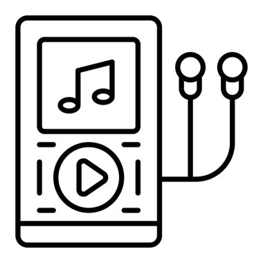 Mp3 Oyuncu Simgesi, Basit Siyah ve Beyaz Vektör İllüstrasyonu