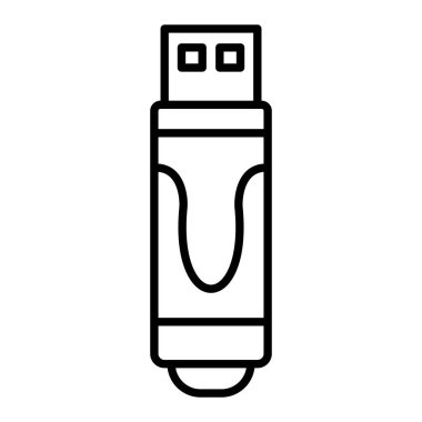USB Sürücü Simgesi, Basit Siyah ve Beyaz Vektör İllüstrasyonu