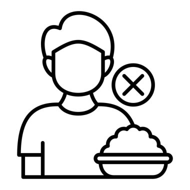 İştah Kaybı Simgesi, Basit Siyah ve Beyaz Vektör İllüstrasyonu