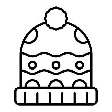 Beanie Simgesi, Basit Siyah ve Beyaz Vektör İllüstrasyonu