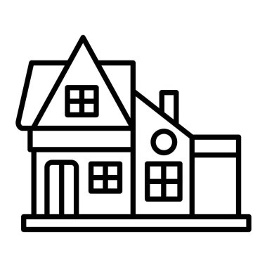 Modern Ev Simgesi, Basit Siyah ve Beyaz Vektör İllüstrasyonu