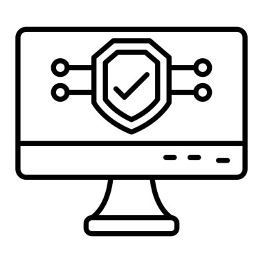 Kalkan çizgi simgesi, basit siyah beyaz vektör çizimi
