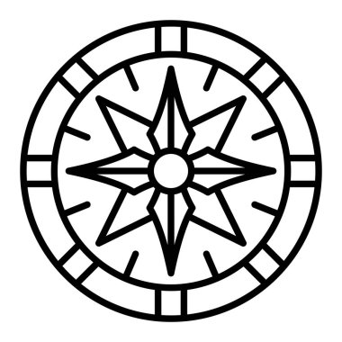 Windrose Simgesi, Basit Siyah ve Beyaz Vektör İllüstrasyonu
