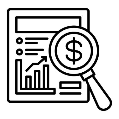 Finansal Veritabanı Simgesi, Basit Siyah ve Beyaz Vektör İllüstrasyonu