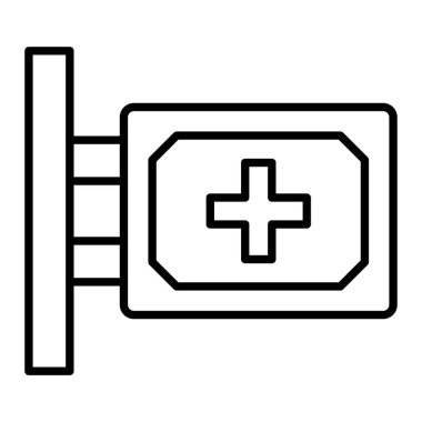 Hastane İşaret Çizgisi simgesi, Basit Siyah ve Beyaz Vektör İllüstrasyonu