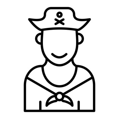 Korsan Simgesi, Basit Siyah ve Beyaz Vektör İllüstrasyonu