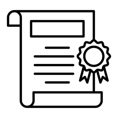 Sertifika Simgesi, Basit Siyah ve Beyaz Vektör İllüstrasyonu