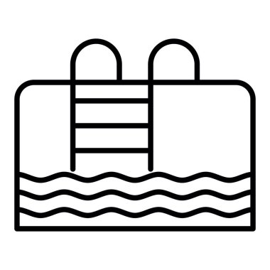 Dalga Havuzu Çizgisi Simgesi, Basit Siyah ve Beyaz Vektör İllüstrasyonu