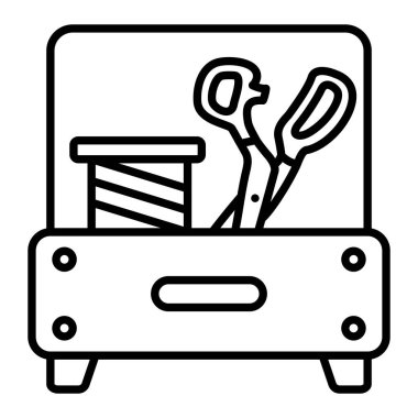 Dikiş Kutusu Simgesi, Basit Siyah ve Beyaz Vektör İllüstrasyonu