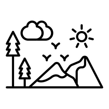 Doğa Macera Çizgisi simgesi, Basit Siyah ve Beyaz Vektör İllüstrasyonu