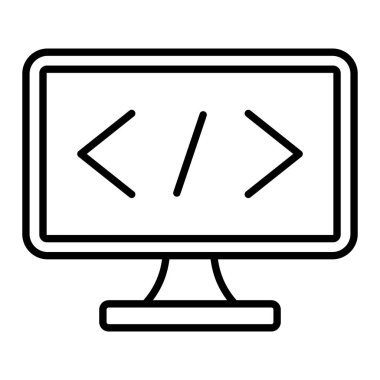 Kodlama Simgesi, Basit Siyah ve Beyaz Vektör İllüstrasyonu