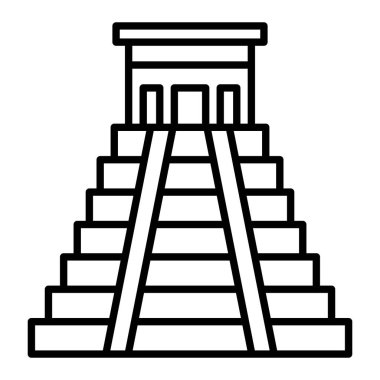 Maya Piramit Simgesi, Basit Siyah ve Beyaz Vektör İllüstrasyonu