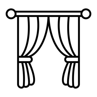 Perde Simgesi, Basit Siyah ve Beyaz Vektör İllüstrasyonu