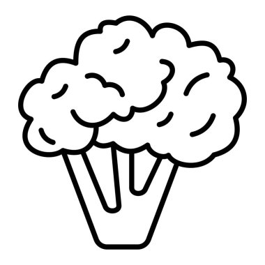 Brocolli Simgesi, Basit Siyah ve Beyaz Vektör İllüstrasyonu