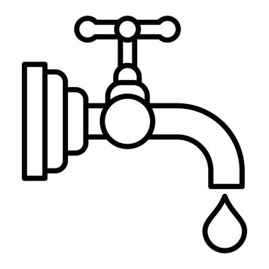 Musluk Simgesi, Basit Siyah ve Beyaz Vektör İllüstrasyonu