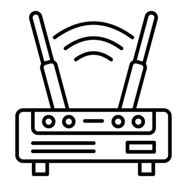 Wifi Router Simgesi, Basit Siyah ve Beyaz Vektör İllüstrasyonu