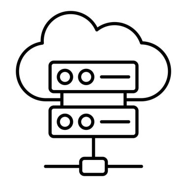 Bulut Sunucusu Simgesi, Basit Siyah ve Beyaz Vektör İllüstrasyonu