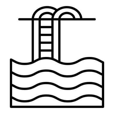 Yüzme Havuzu çizgisi simgesi, Basit Siyah ve Beyaz Vektör İllüstrasyonu