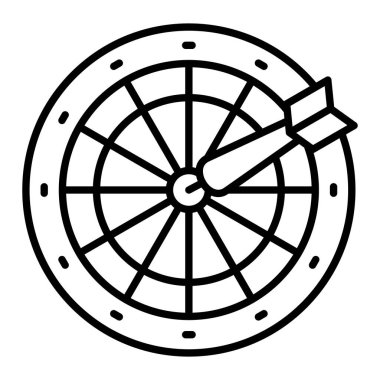 Dartboard çizgi simgesi, Basit Siyah ve Beyaz Vektör İllüstrasyonu