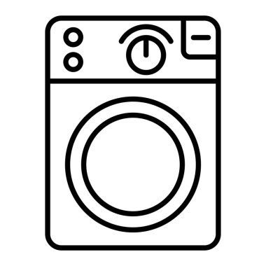 Akıllı Çamaşır Makinesi Simgesi, Basit Siyah ve Beyaz Vektör İllüstrasyonu