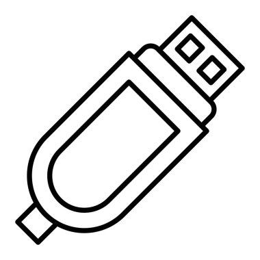 USB Sürücü Simgesi, Basit Siyah ve Beyaz Vektör İllüstrasyonu