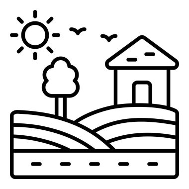 Kırsal çizgi simgesi, Basit Siyah ve Beyaz Vektör İllüstrasyonu