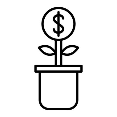 Para Ağacı Simgesi, Basit Siyah ve Beyaz Vektör İllüstrasyonu