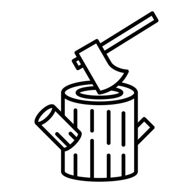 Ahşap Kesme Simgesi, Basit Siyah ve Beyaz Vektör İllüstrasyonu