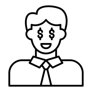 Açgözlülük çizgisi simgesi, Basit Siyah ve Beyaz Vektör İllüstrasyonu