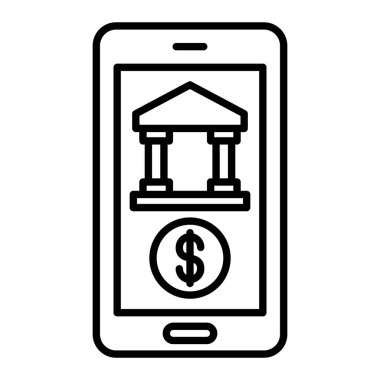 Mobil Bankacılık Simgesi, Basit Siyah ve Beyaz Vektör İllüstrasyonu