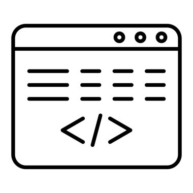 Kodlama Simgesi, Basit Siyah ve Beyaz Vektör İllüstrasyonu