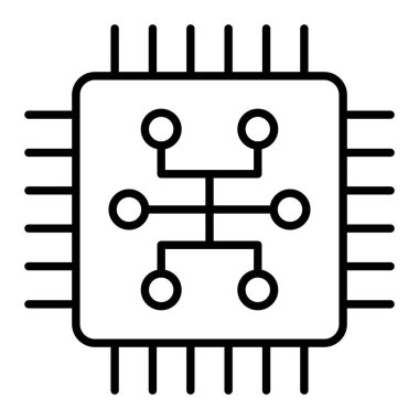Chip Simgesi, Basit Siyah ve Beyaz Vektör İllüstrasyonu