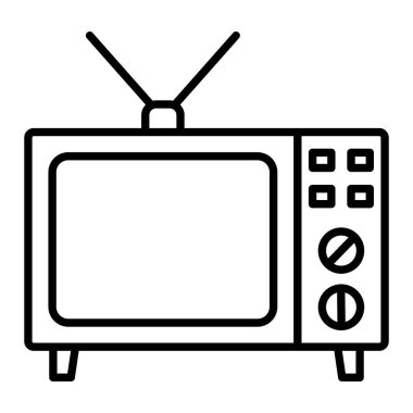 Televizyon Simgesi, Basit Siyah ve Beyaz Vektör İllüstrasyonu