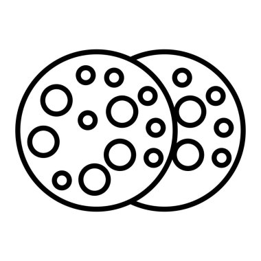 Pepperoni Simgesi, Basit Siyah ve Beyaz Vektör İllüstrasyonu