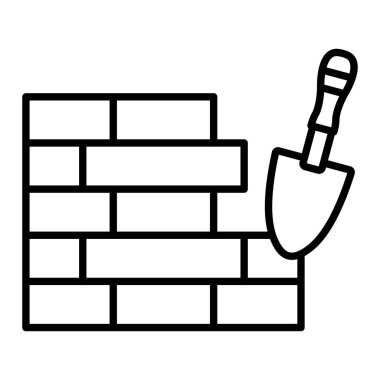 Tuğla Duvarı Simgesi, Basit Siyah ve Beyaz Vektör İllüstrasyonu