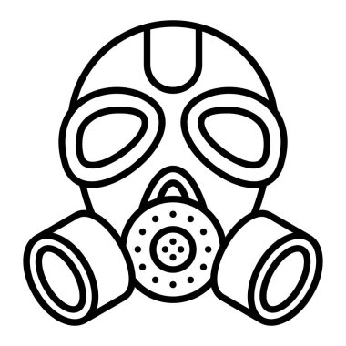 Gaz Maskesi Simgesi, Basit Siyah ve Beyaz Vektör İllüstrasyonu