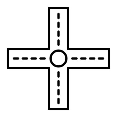 Yol Kesişim Simgesi, Basit Siyah ve Beyaz Vektör İllüstrasyonu