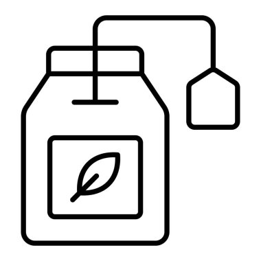 Çay poşeti çizgisi simgesi, Basit Siyah ve Beyaz Vektör İllüstrasyonu