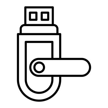 USB Sürücü Simgesi, Basit Siyah ve Beyaz Vektör İllüstrasyonu