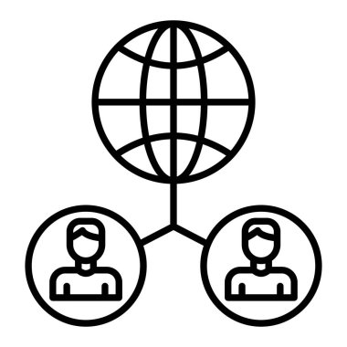 Küresel Ağ Simgesi, Basit Siyah ve Beyaz Vektör İllüstrasyonu