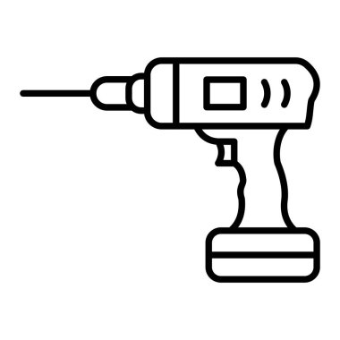Matkap Simgesi, Basit Siyah ve Beyaz Vektör İllüstrasyonu