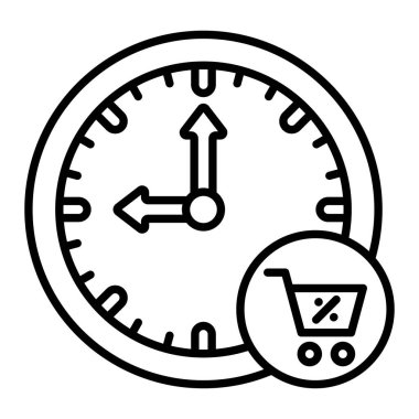 İndirim Zaman Çizgisi simgesi, Basit Siyah ve Beyaz Vektör İllüstrasyonu