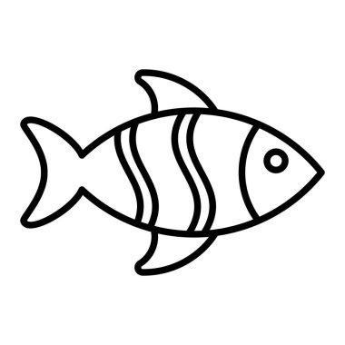 Balık Simgesi, Basit Siyah ve Beyaz Vektör İllüstrasyonu