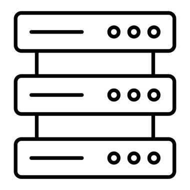 Sunucu Simgesi, Basit Siyah ve Beyaz Vektör İllüstrasyonu
