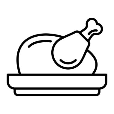 Kızarmış Tavuk Simgesi, Basit Siyah ve Beyaz Vektör İllüstrasyonu