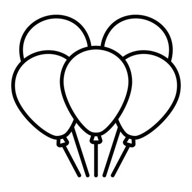 Balon Simgesi, Basit Siyah ve Beyaz Vektör İllüstrasyonu