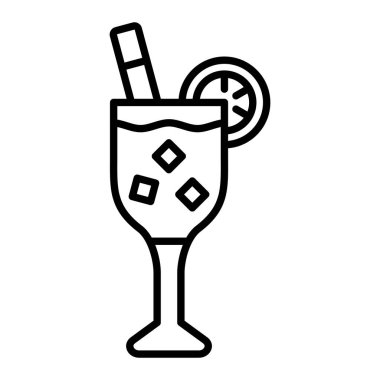 Kokteyl Simgesi, Basit Siyah ve Beyaz Vektör İllüstrasyonu