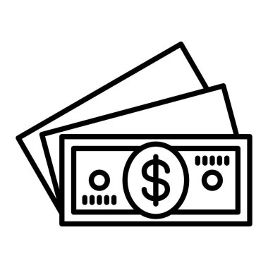 Cash Icon, Basit Siyah ve Beyaz Vektör İllüstrasyonu