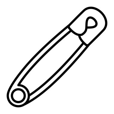 Güvenlik İğnesi Simgesi, Basit Siyah ve Beyaz Vektör İllüstrasyonu